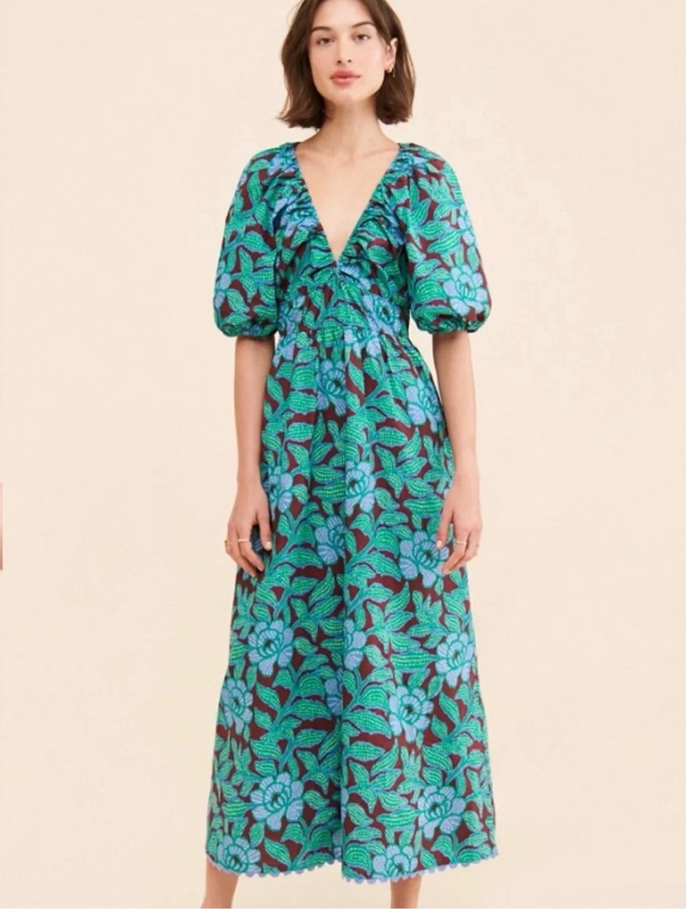Saylor Lincoln Maxi Dress Green 100% Cotton Size Small
